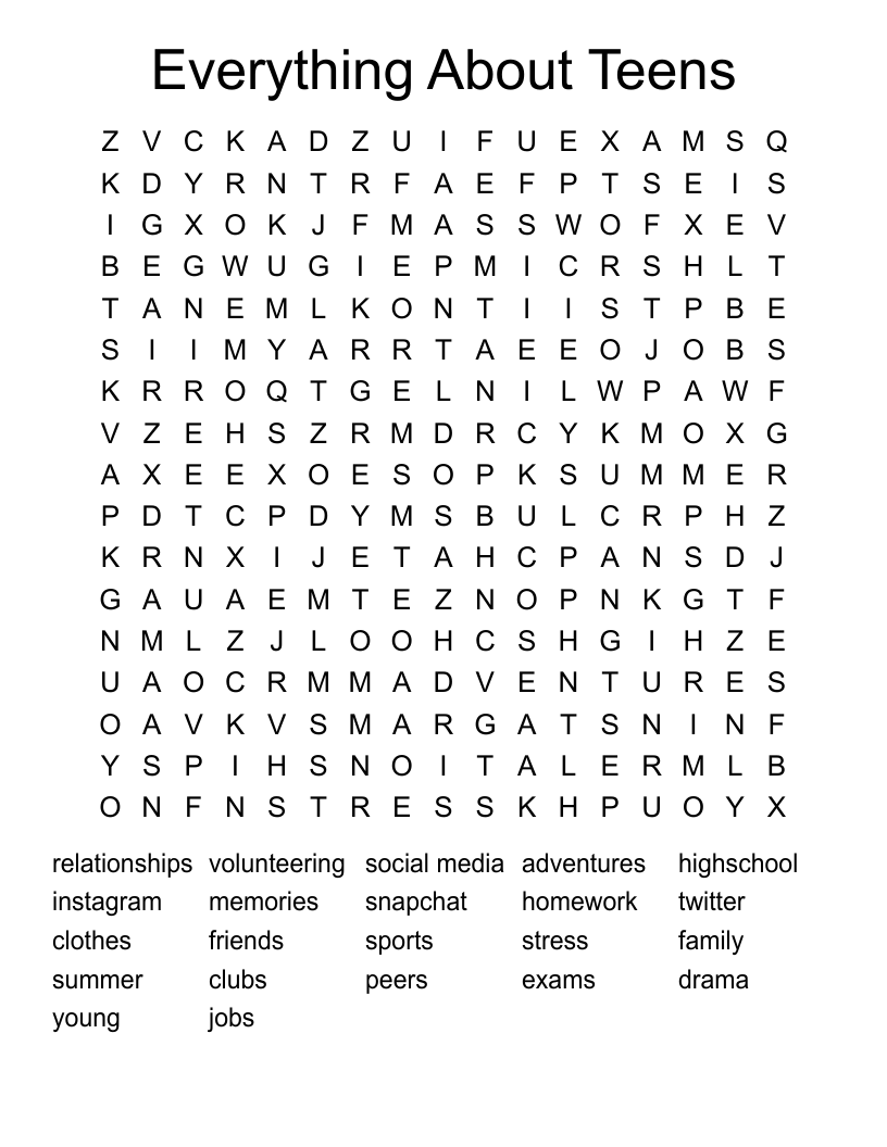 Printable Word Puzzles For Teens