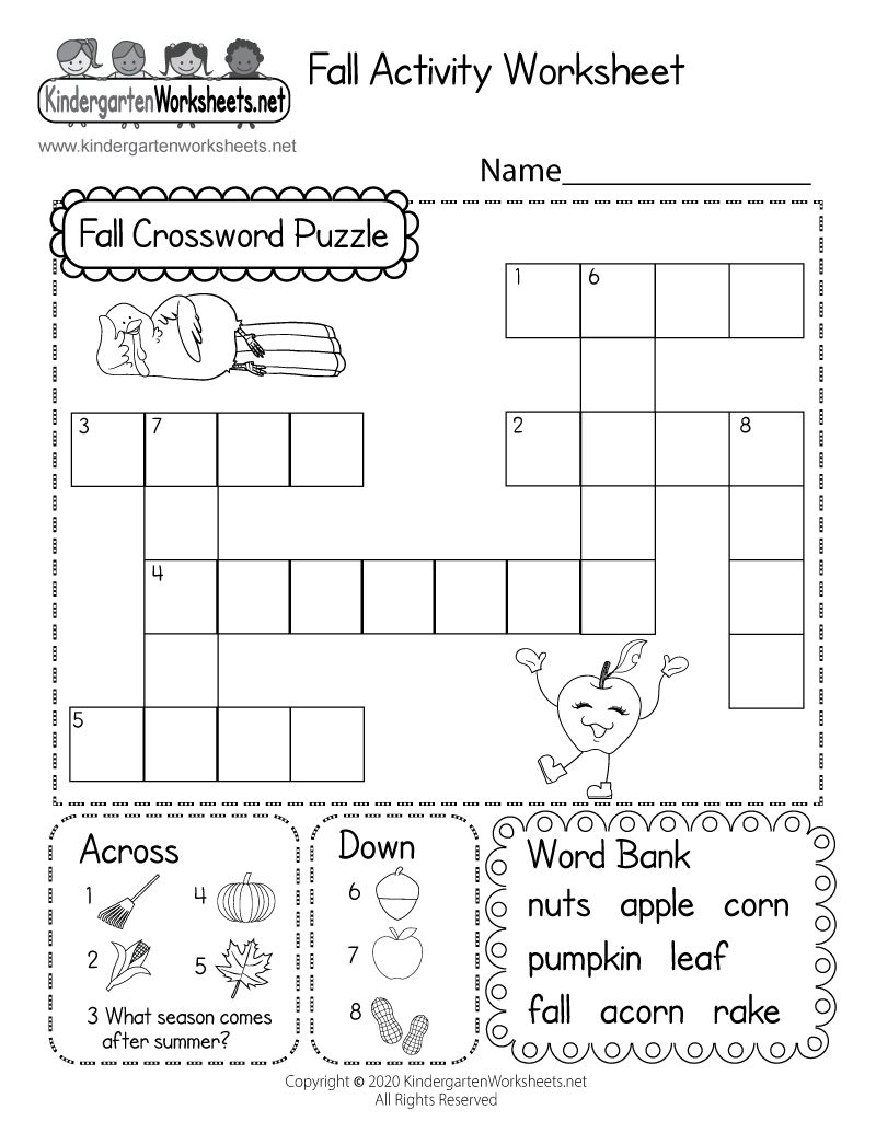 Fall Crossword Puzzle Worksheet Free Printable Digital amp PDF