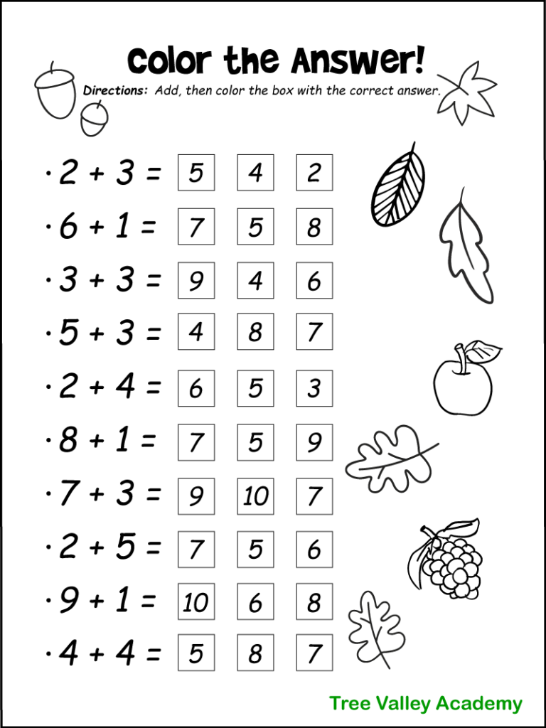 Fall Math Worksheets For Kindergarten Preschool amp 1st Grade