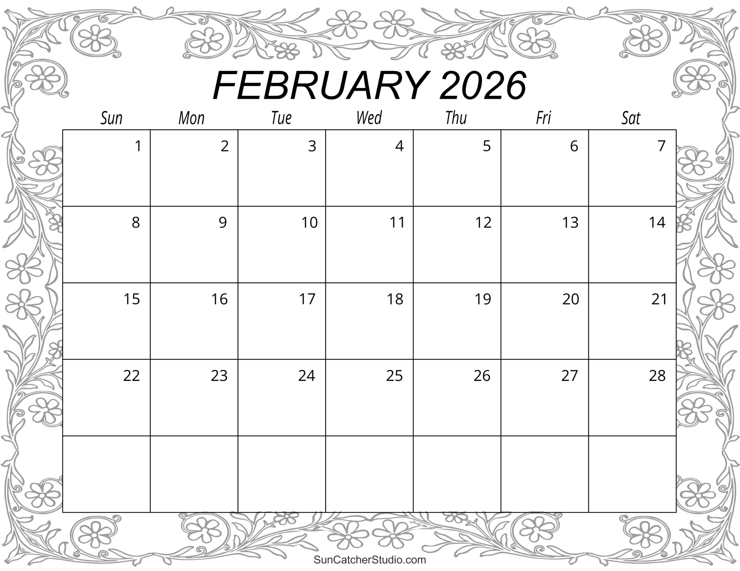 Blank February 2026 Calendar