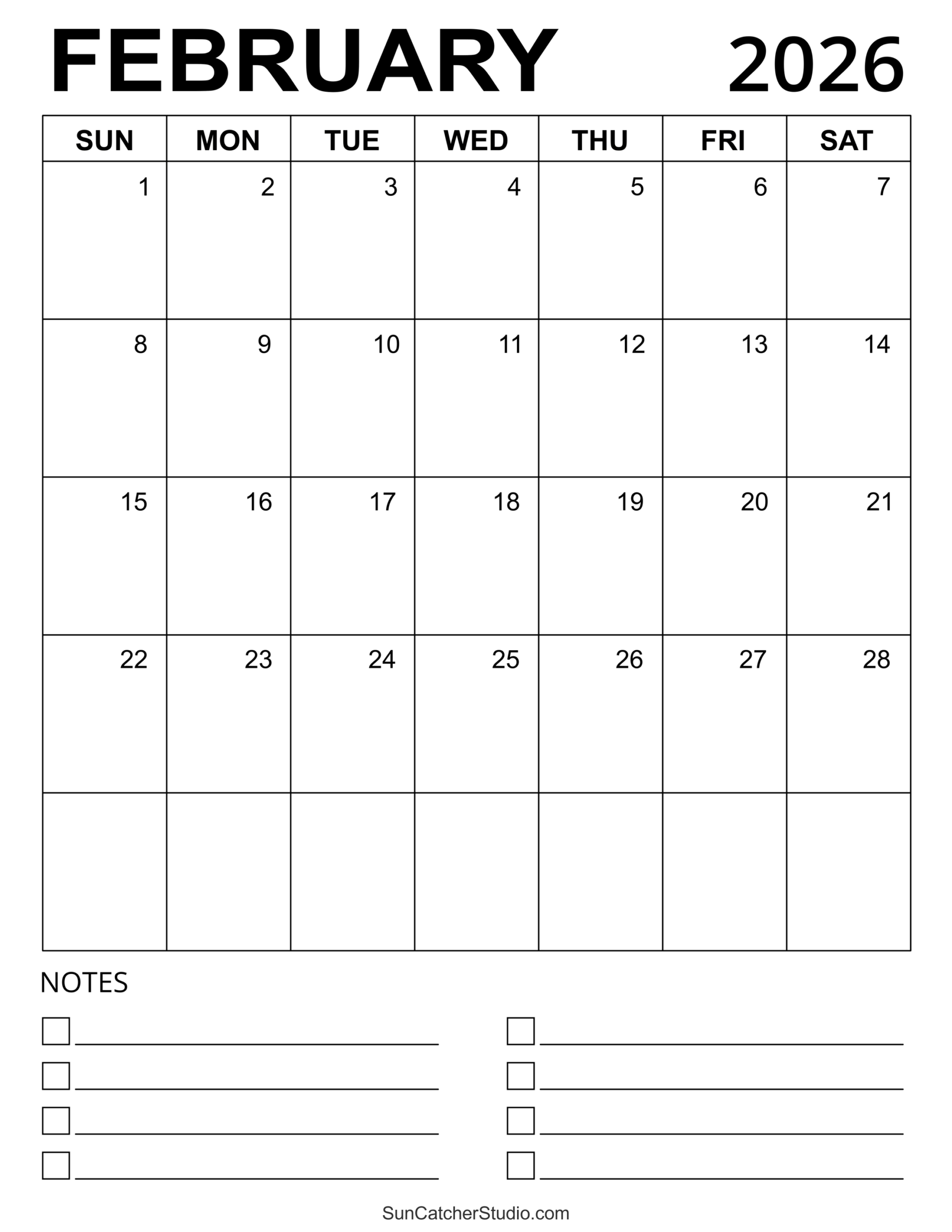 Blank Calendar Feb 2026 Printable