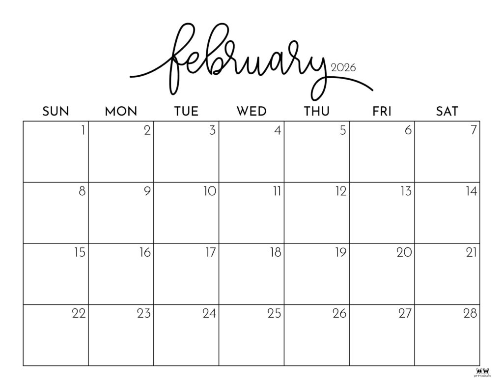 Blank Printable Calendar February 2026