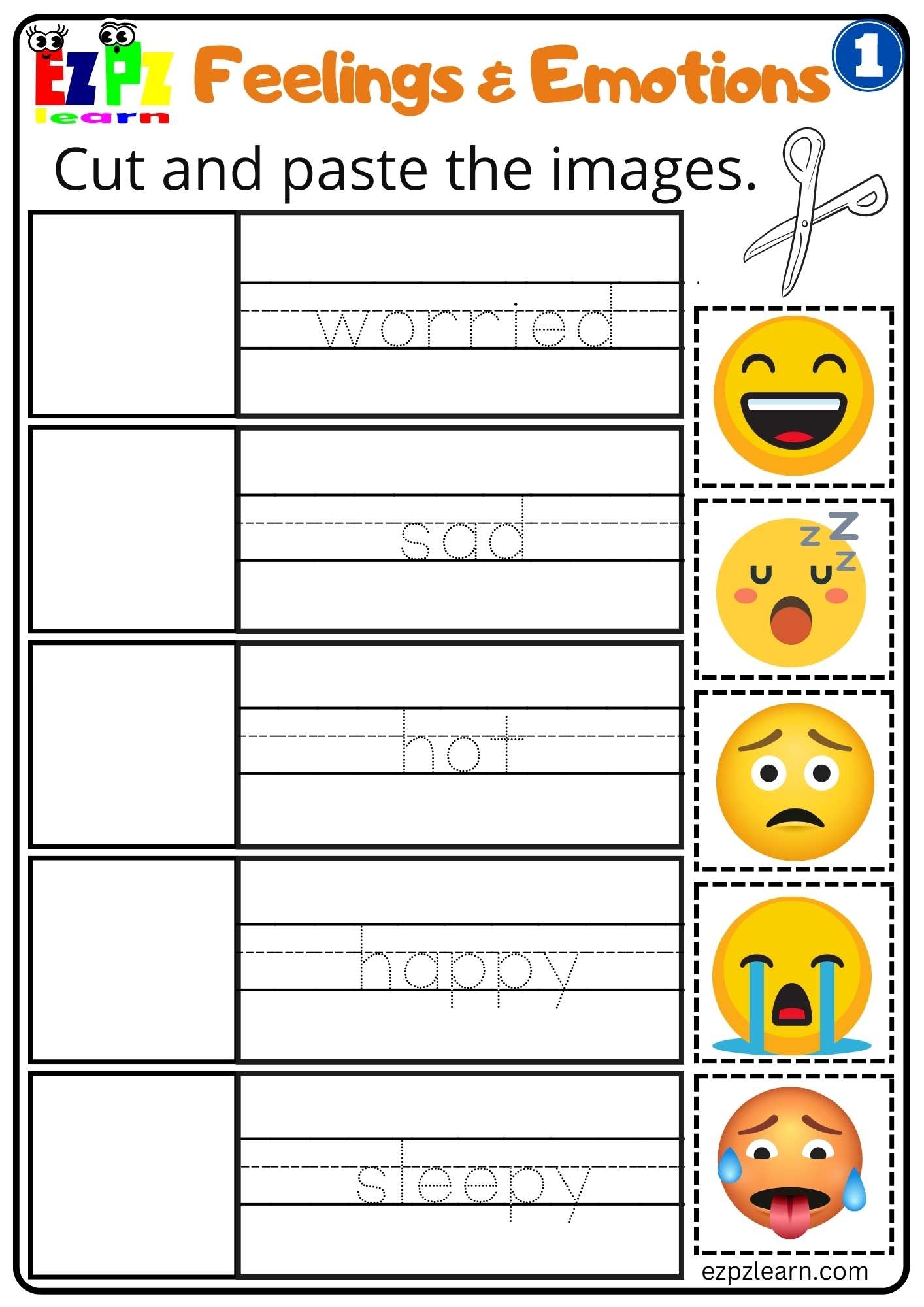 Emotions Cut And Paste Worksheet Printable