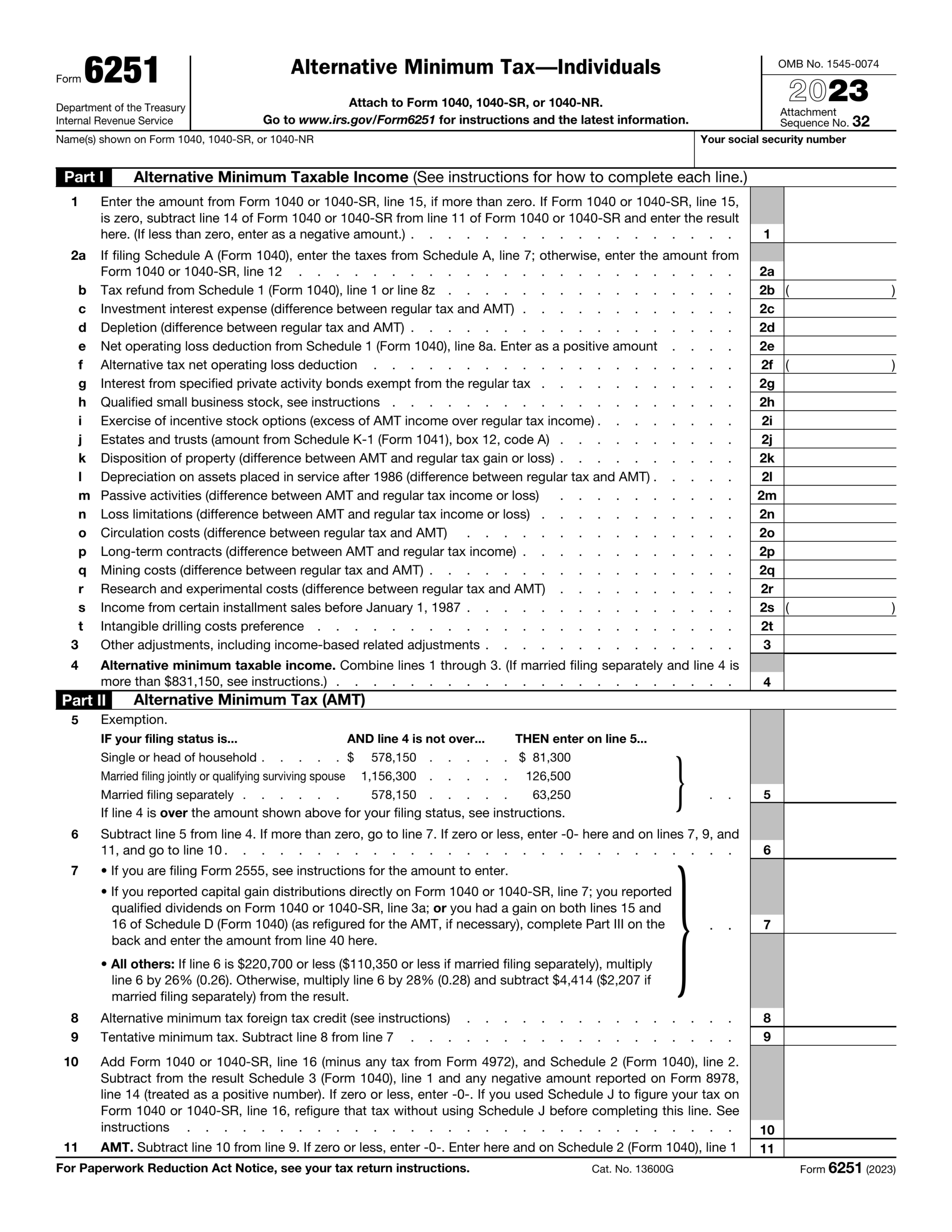 Fill Form 6251 2024 2025 Create Edit Forms Online