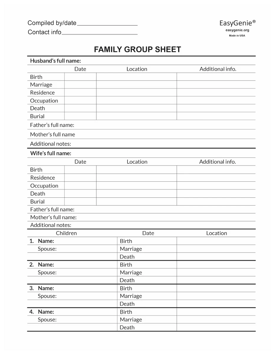 Fillable Free Genealogy Editable Family Tree Template Printable 
