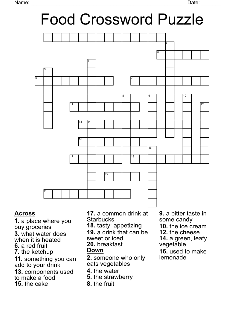 Free Printable Nutrition Crossword Puzzles