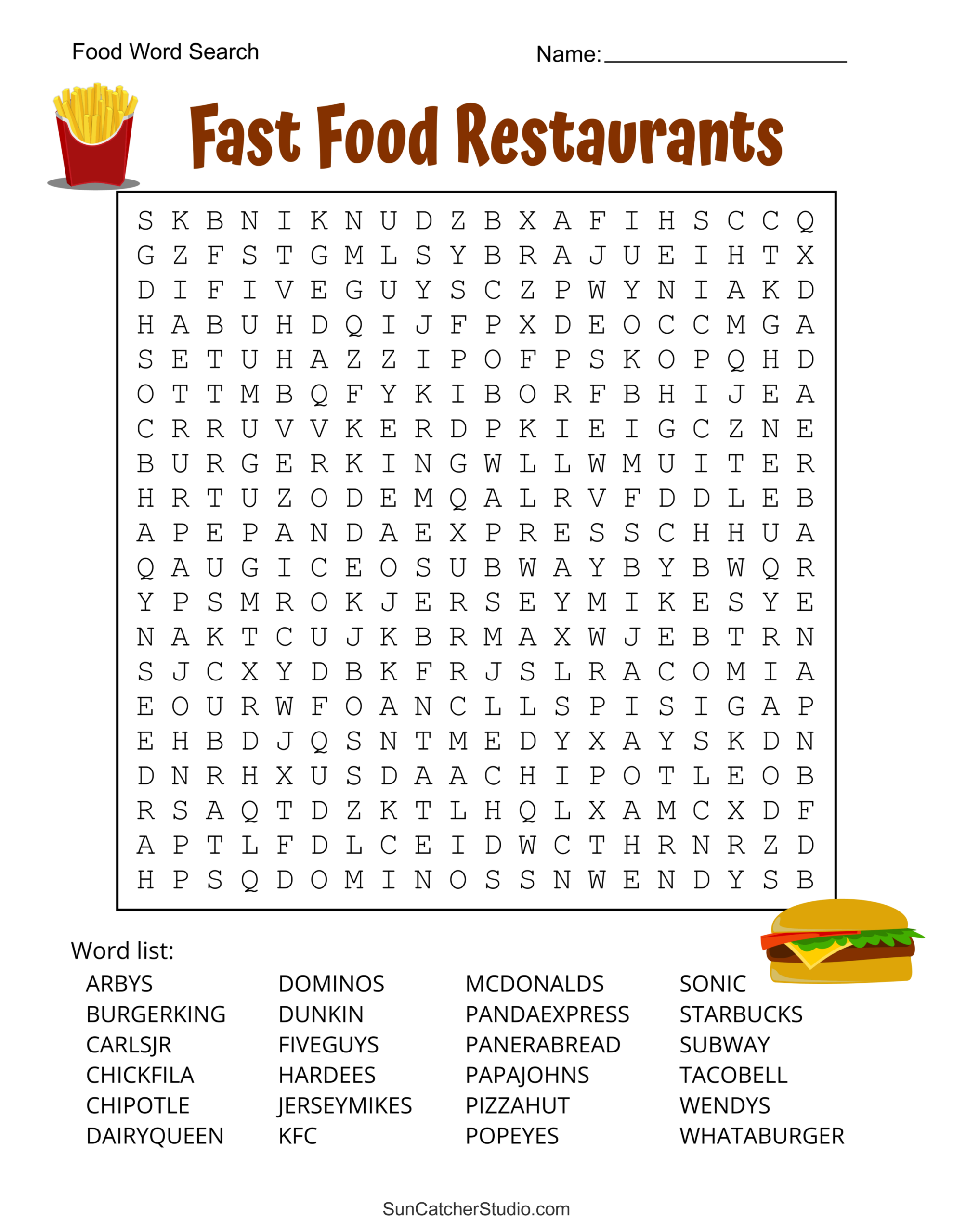 Word Search Food Printable
