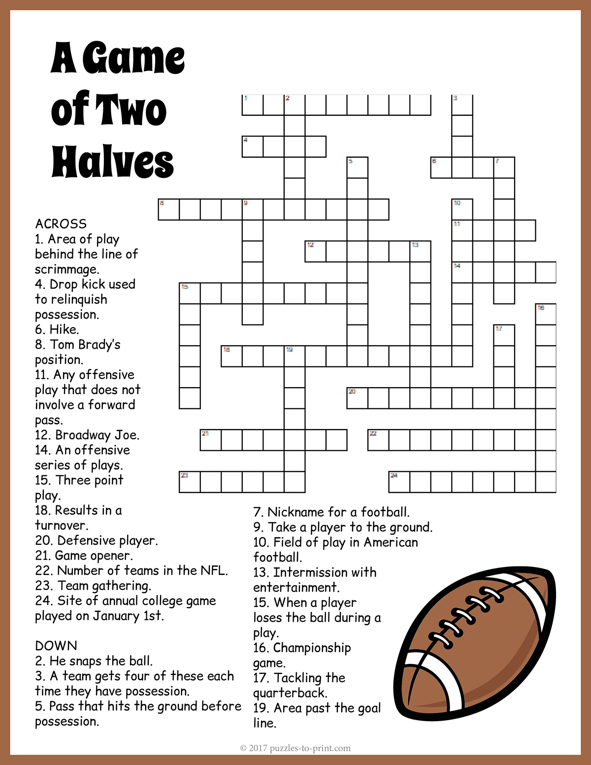 Printable Nfl Crossword Puzzles