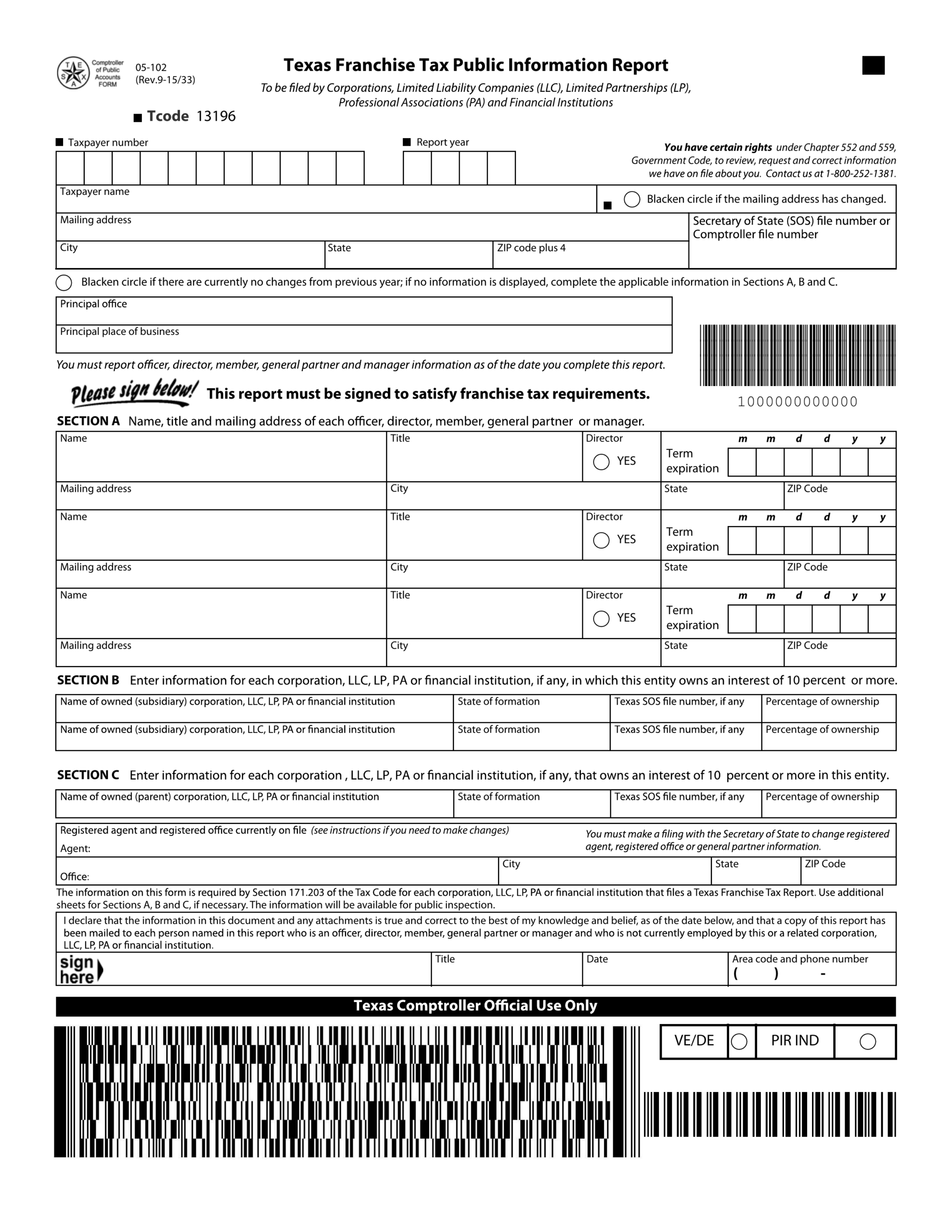 Texas Form 05 102 Instructions