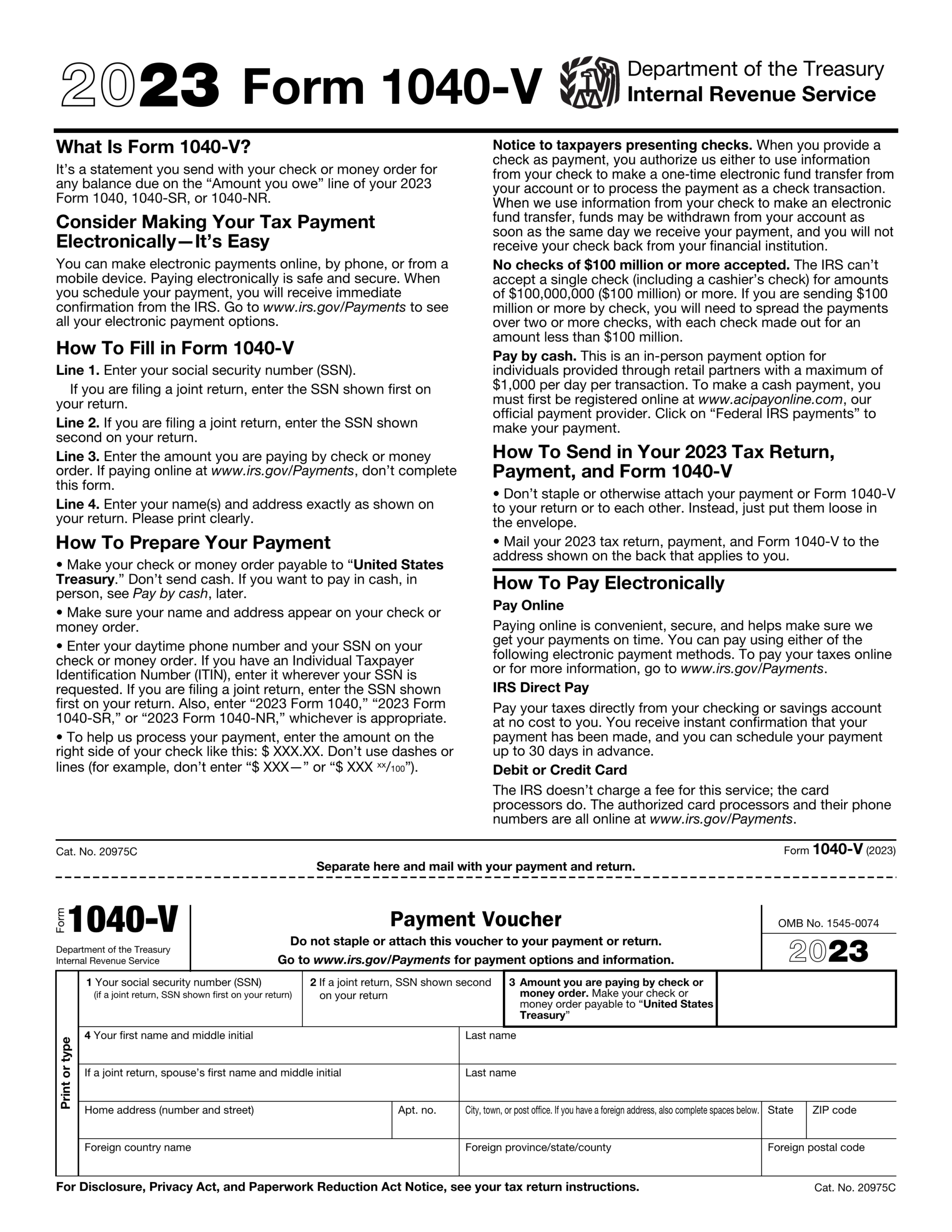 Form 1040 V 2024 2025 Complete And Download With PDF Guru