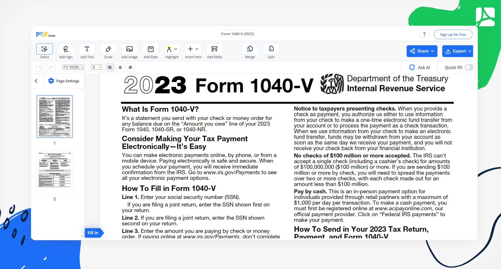 Form 1040 V 2023