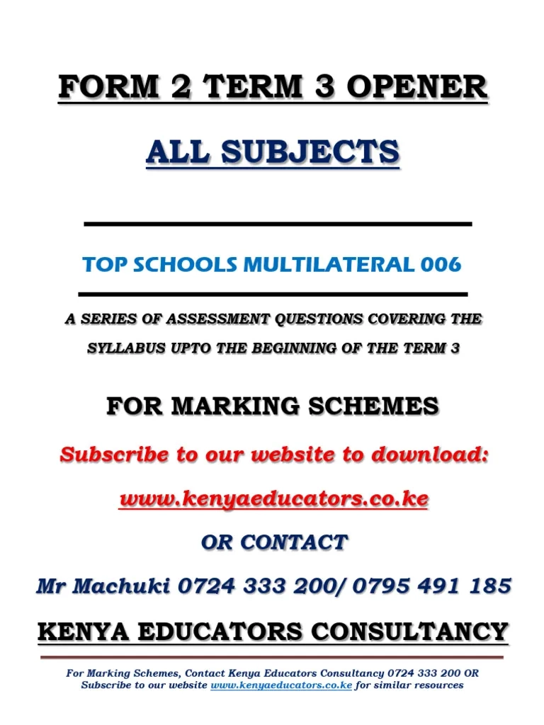 Form 2 Term 3 Opener Exams PDF Leaf Stoma