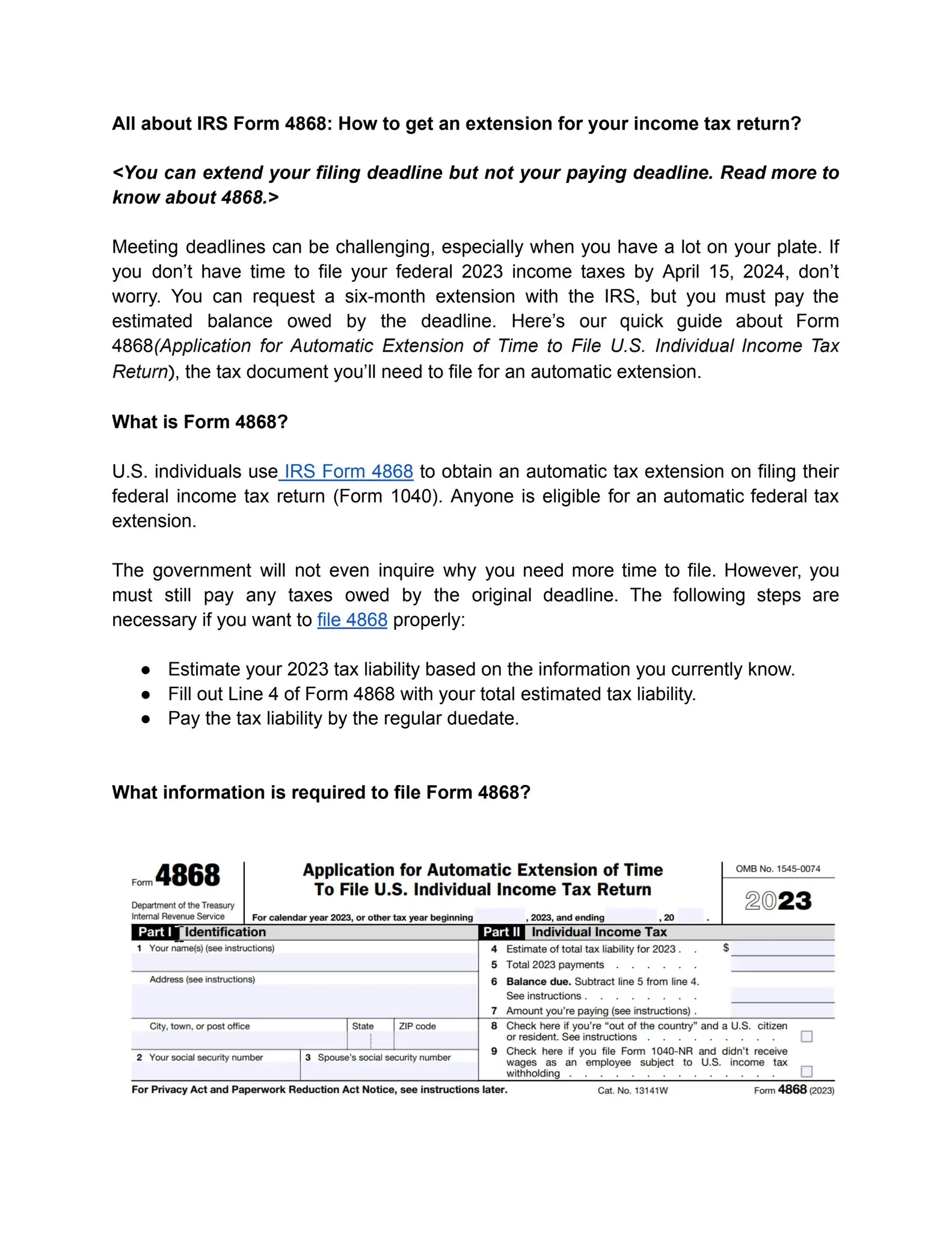 Irs Form 4868 Pdf