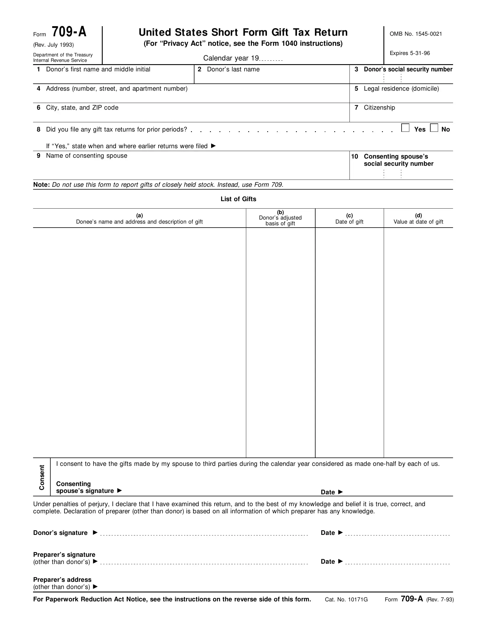 Form 709 A Fill Out Printable PDF Forms Online