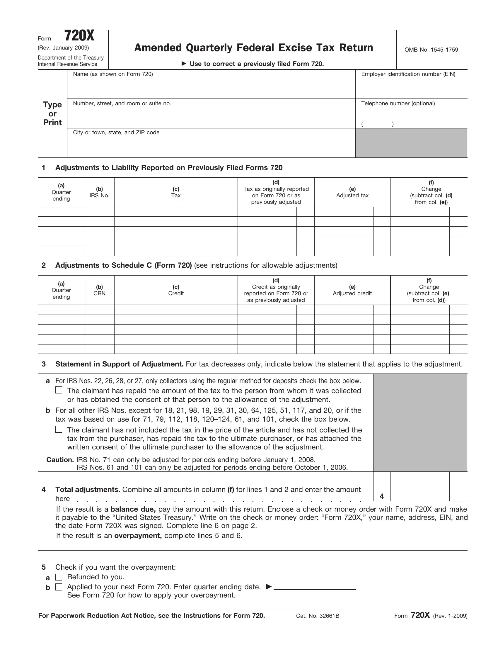 Form 720X Fill Out Printable PDF Forms Online