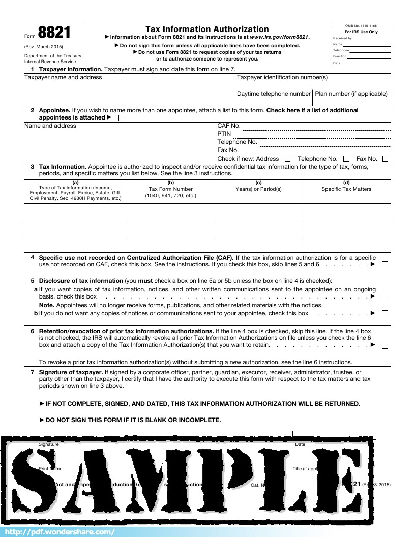 Irs Form 8821 Fillable Form