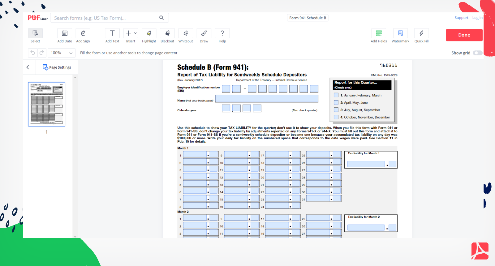 Irs Form 941 Schedule B 2024 Printable