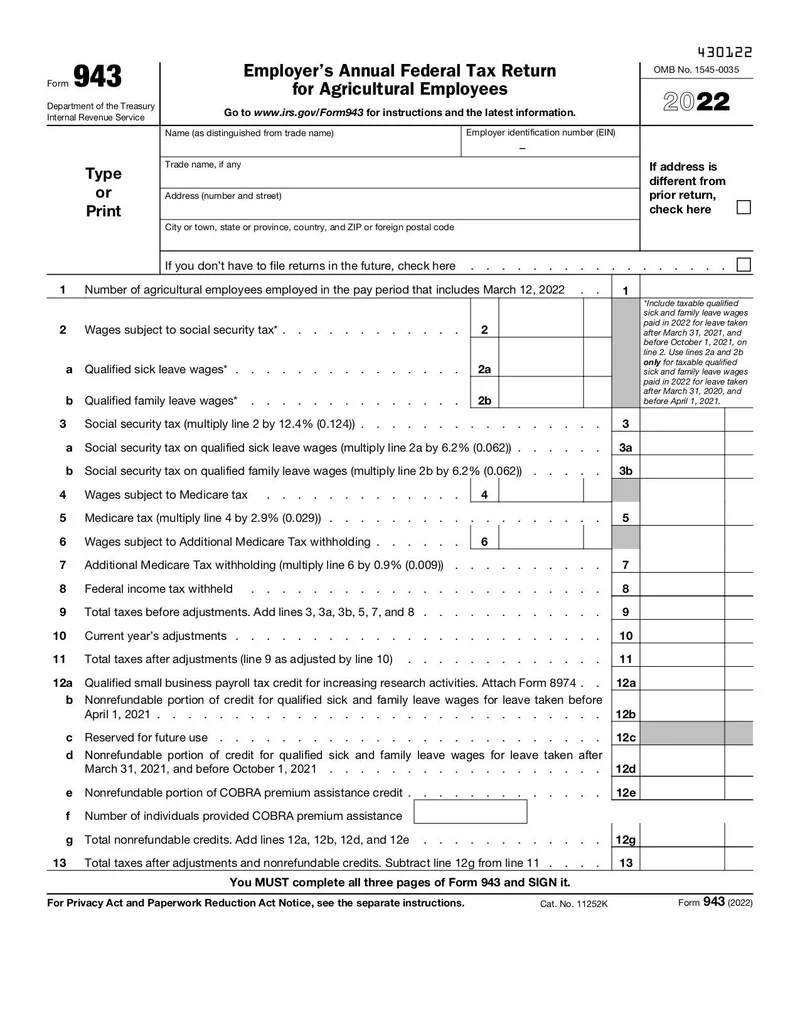 Tax Return Form 2022