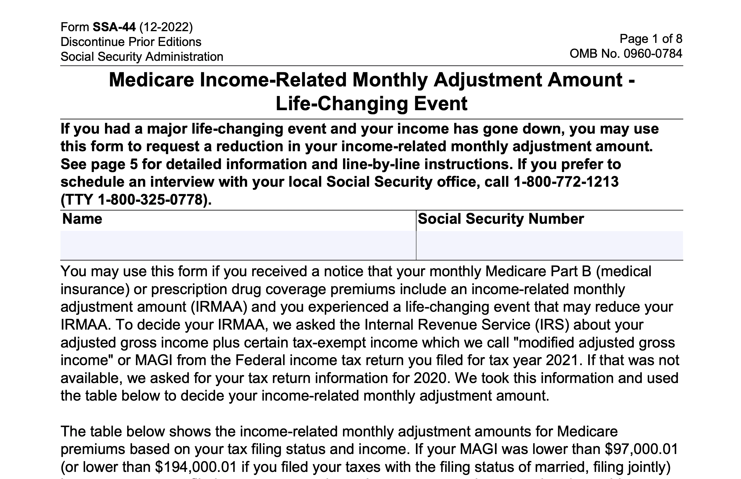 Form SSA 44 Instructions An IRMAA Guide For 2025