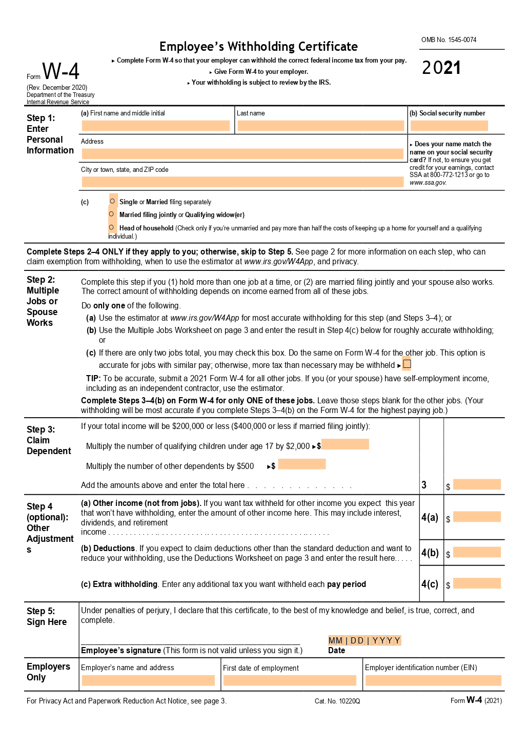 Irs W-4 Form Printable