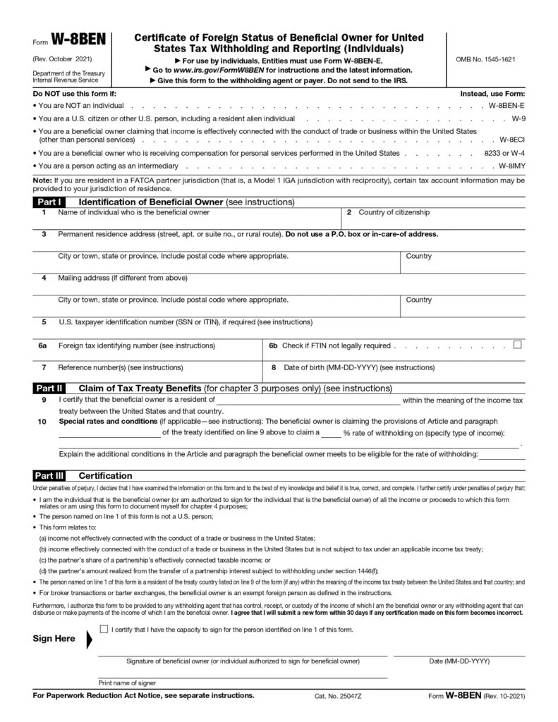 Form W 8BEN Explained A Complete 2025 Guide For Foreign 