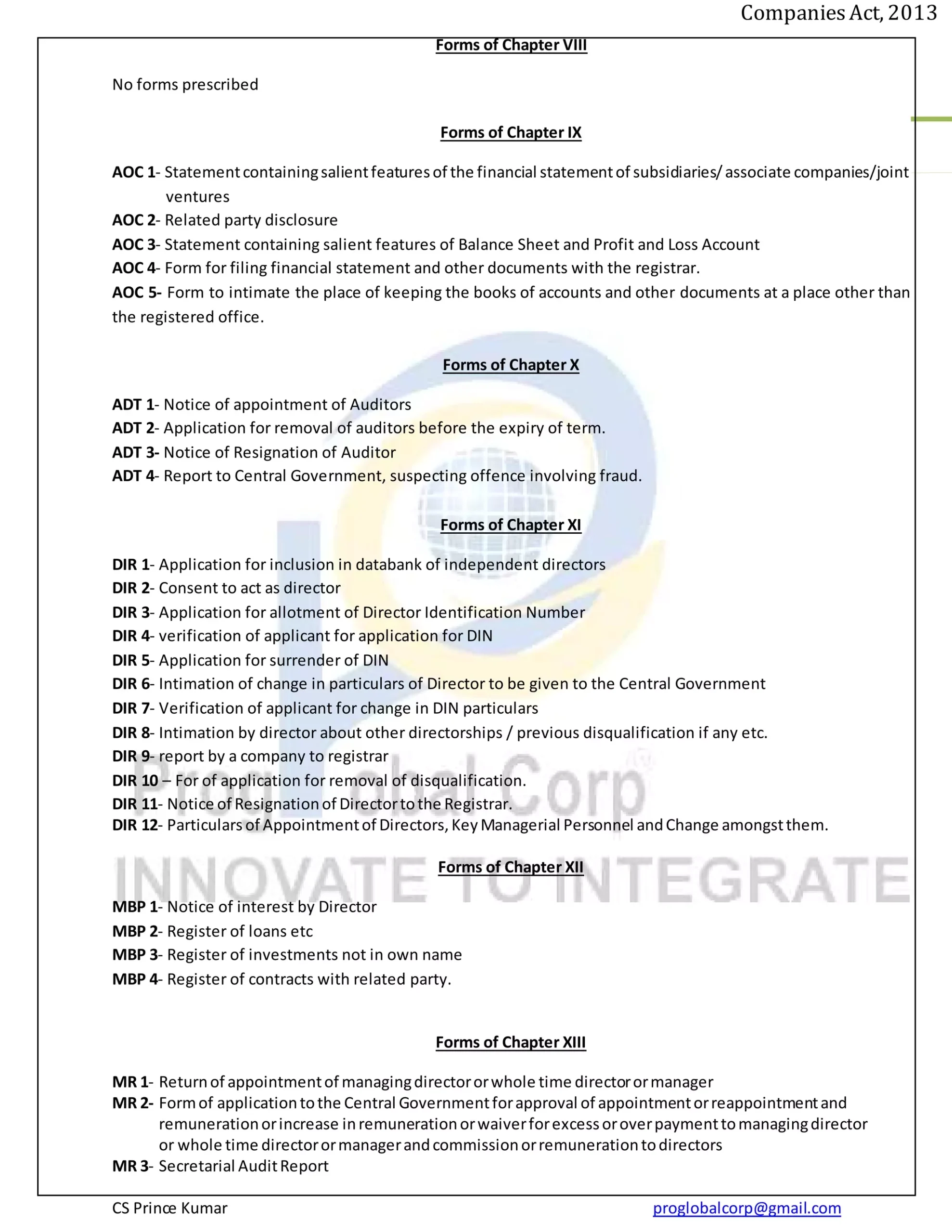 Forms Under Companies Act 2013 PDF