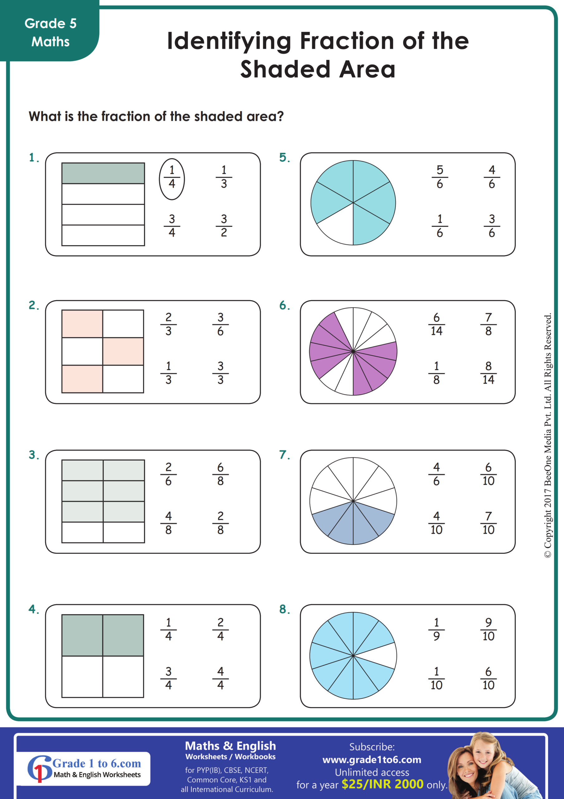 Printable Fraction Worksheets Grade 5