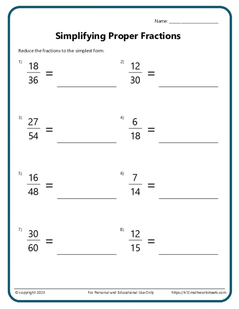 Printable Worksheets For Fractions