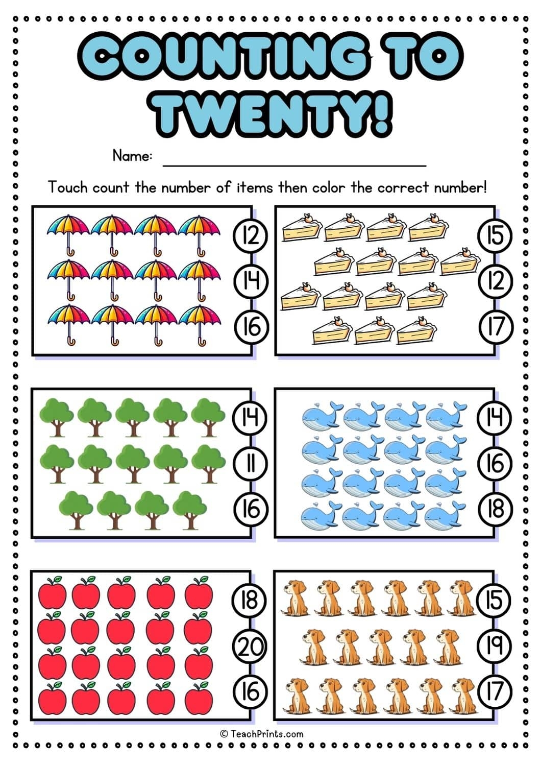 Printable Counting Worksheets 1-20