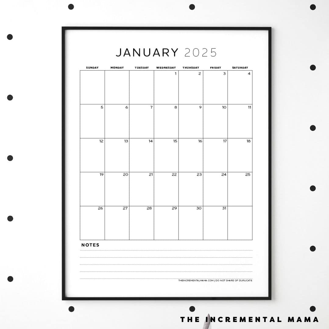 Blank 2025 Monthly Calendar Free