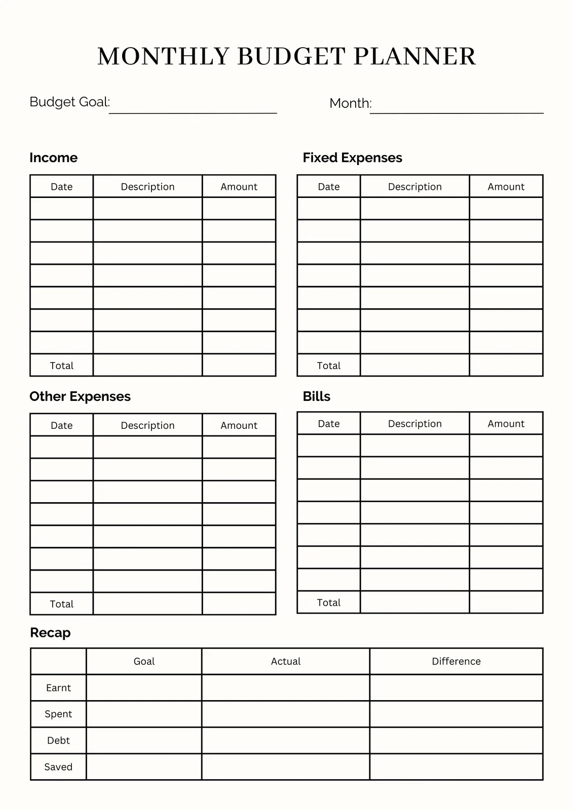 Monthly Budget Worksheets Free Printable