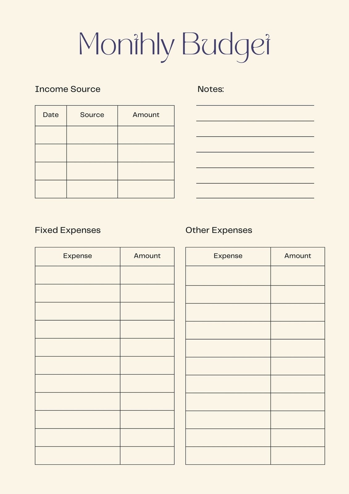 Free Printable Monthly Budget Worksheet Pdf