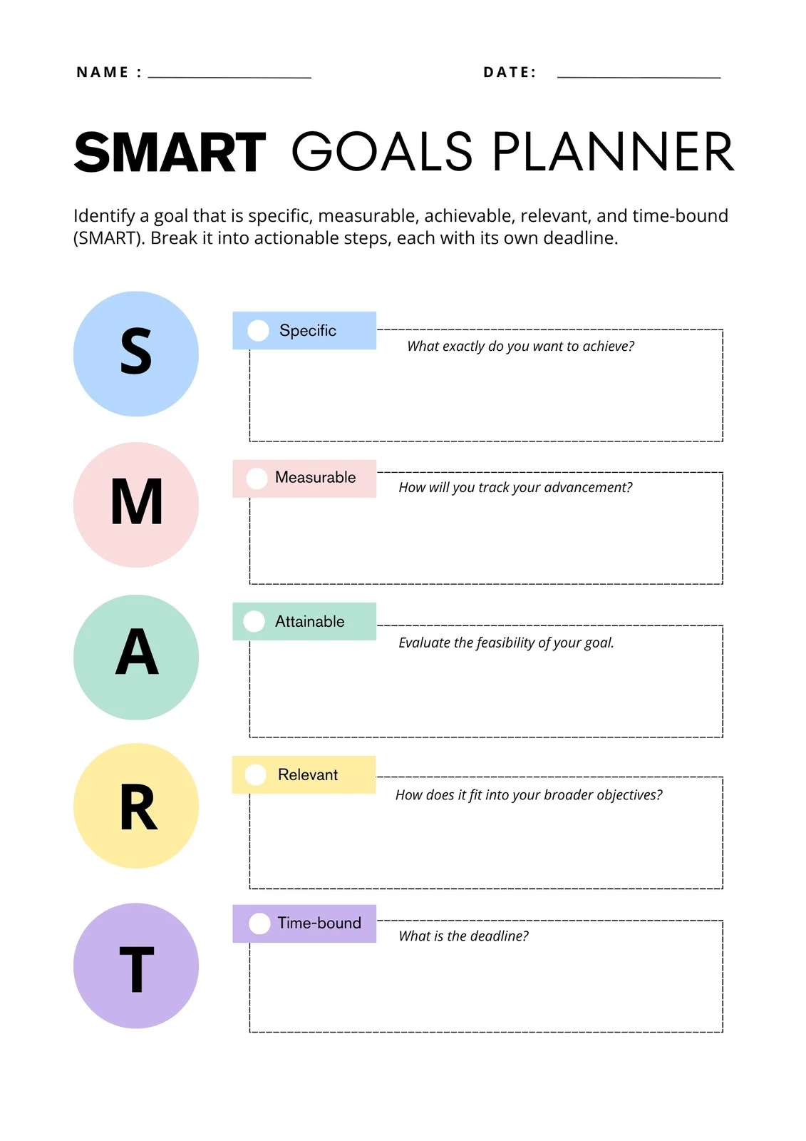 Goals Worksheet Printable Pdf