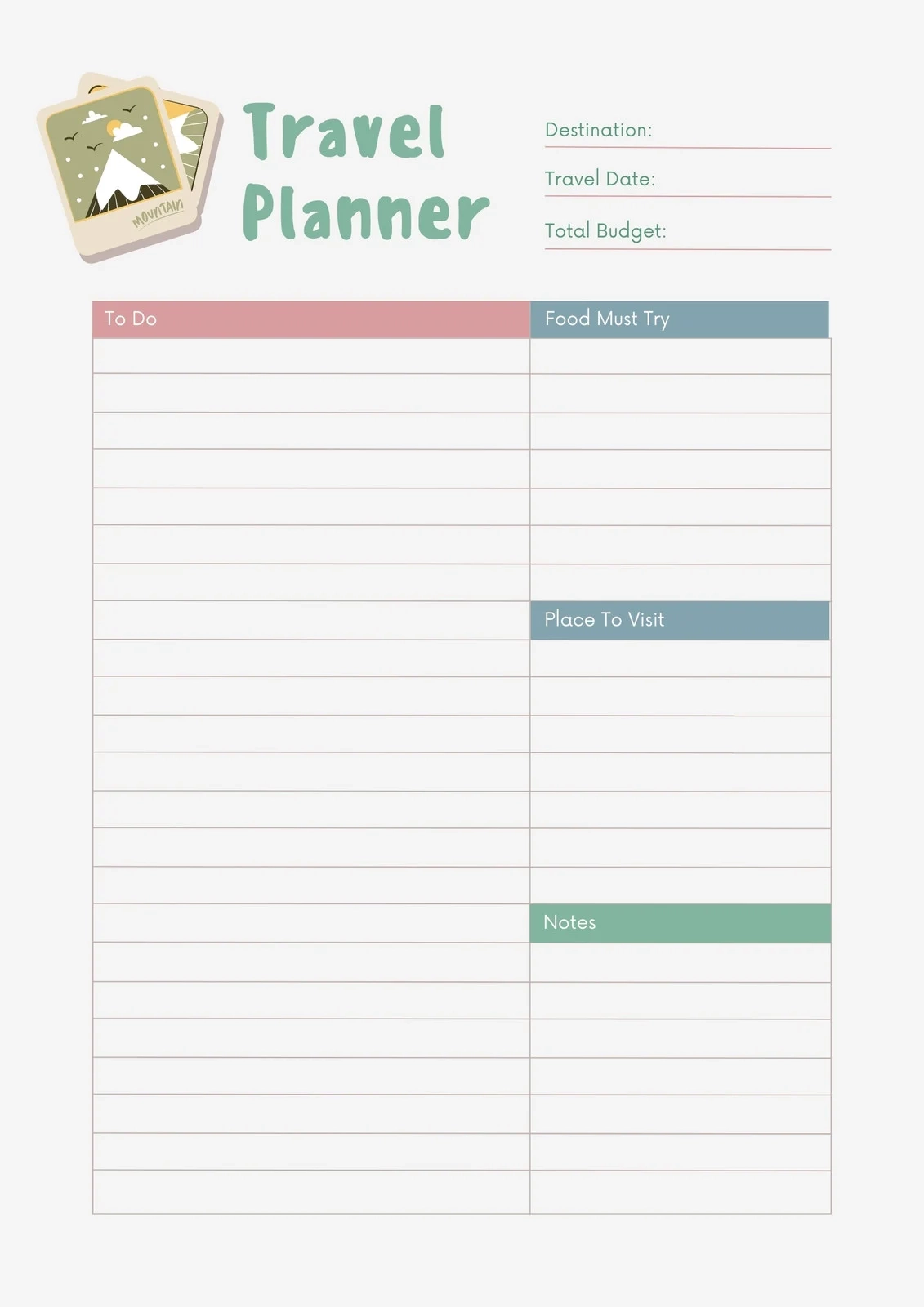 Printable Blank Calendar Travel