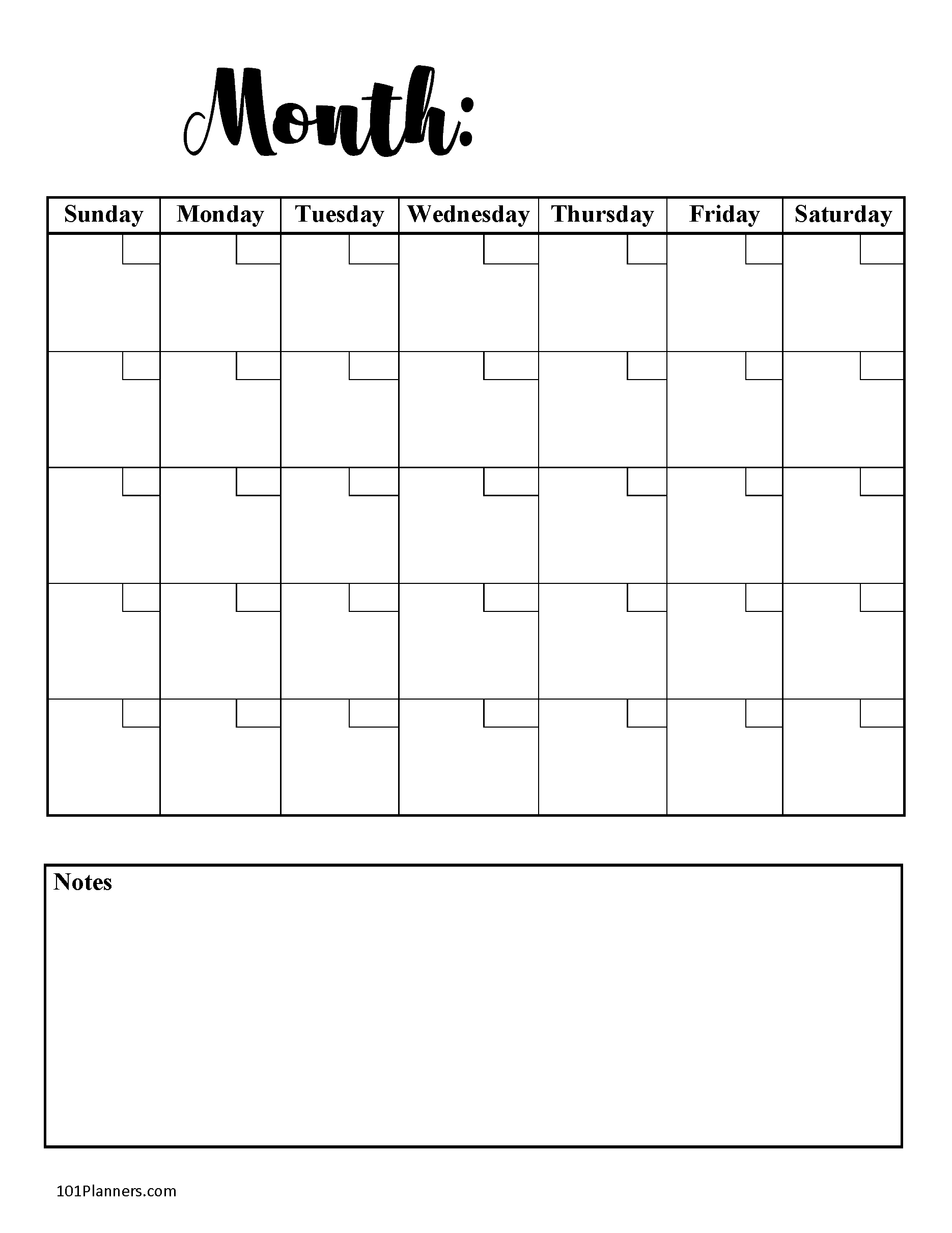 Printable Blank Calendar Free