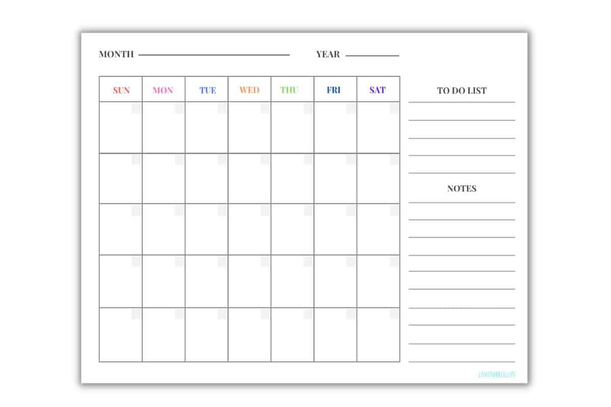 Printable Calendar Blank Month