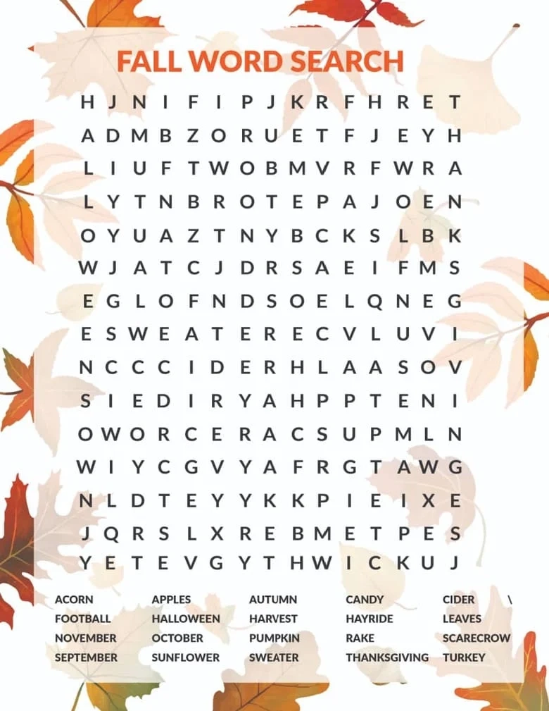 Fall Word Searches Free Printable