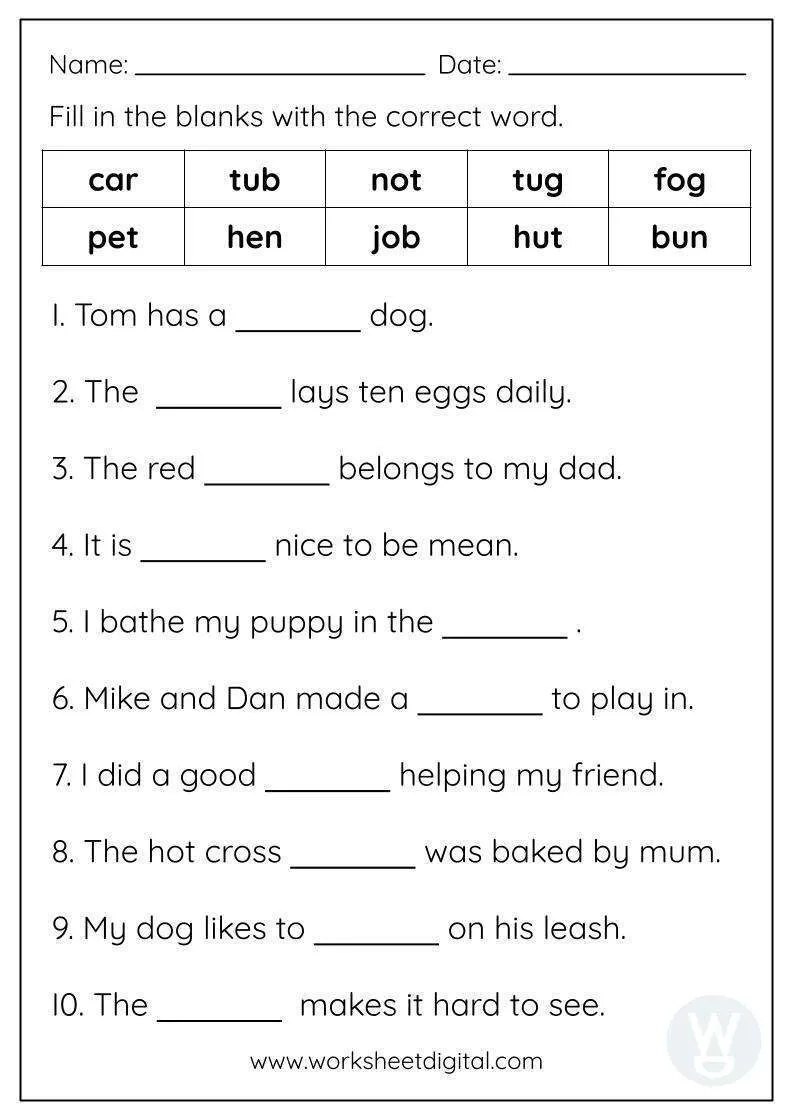 Free Printable Fill In The Blank Worksheets