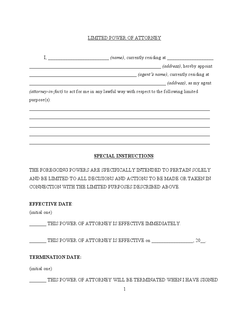 Printable Form Power Of Attorney