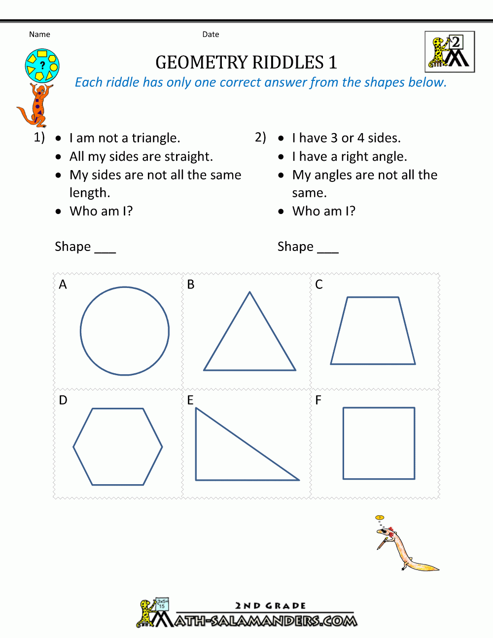 Free Printable Geometry Worksheets