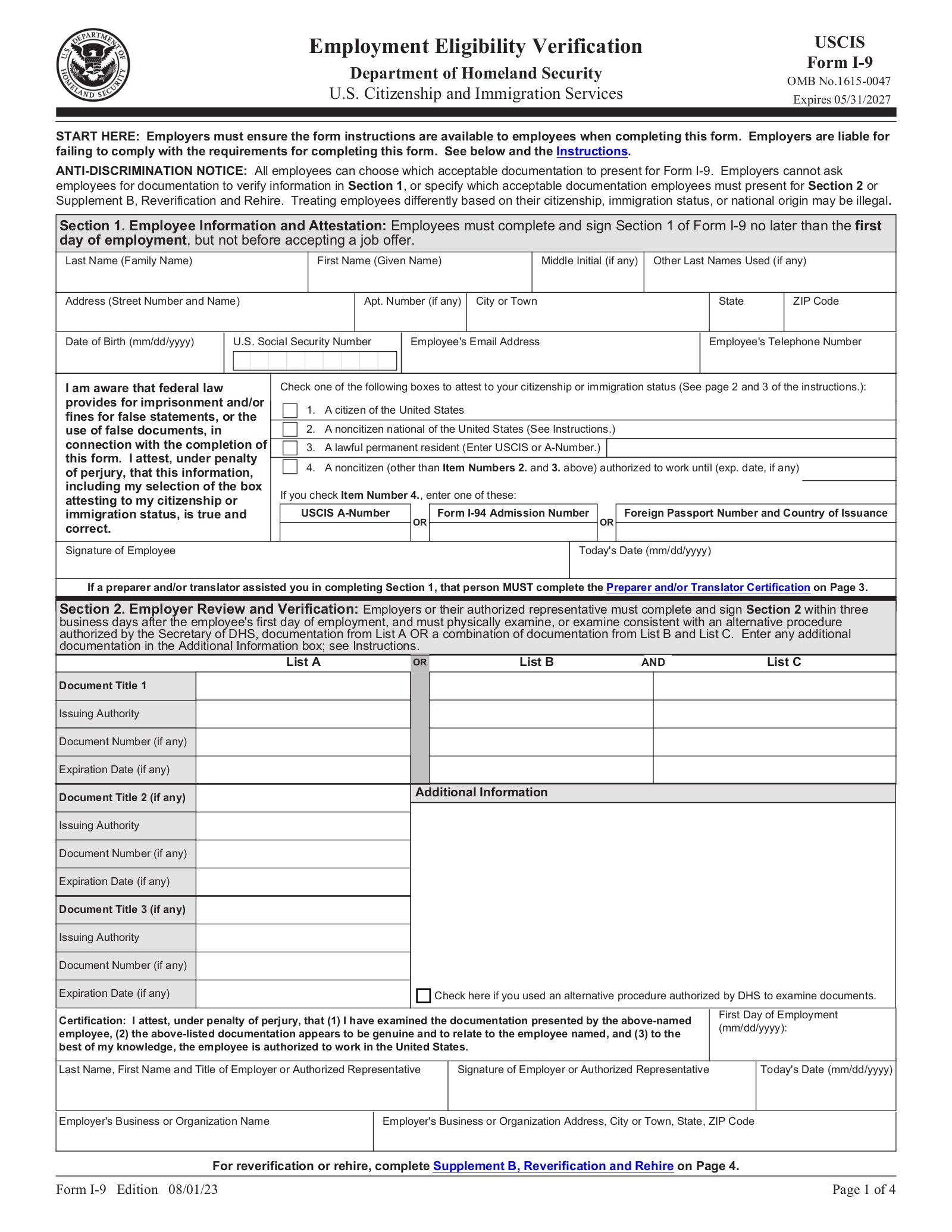 Printable Form I 9 2025