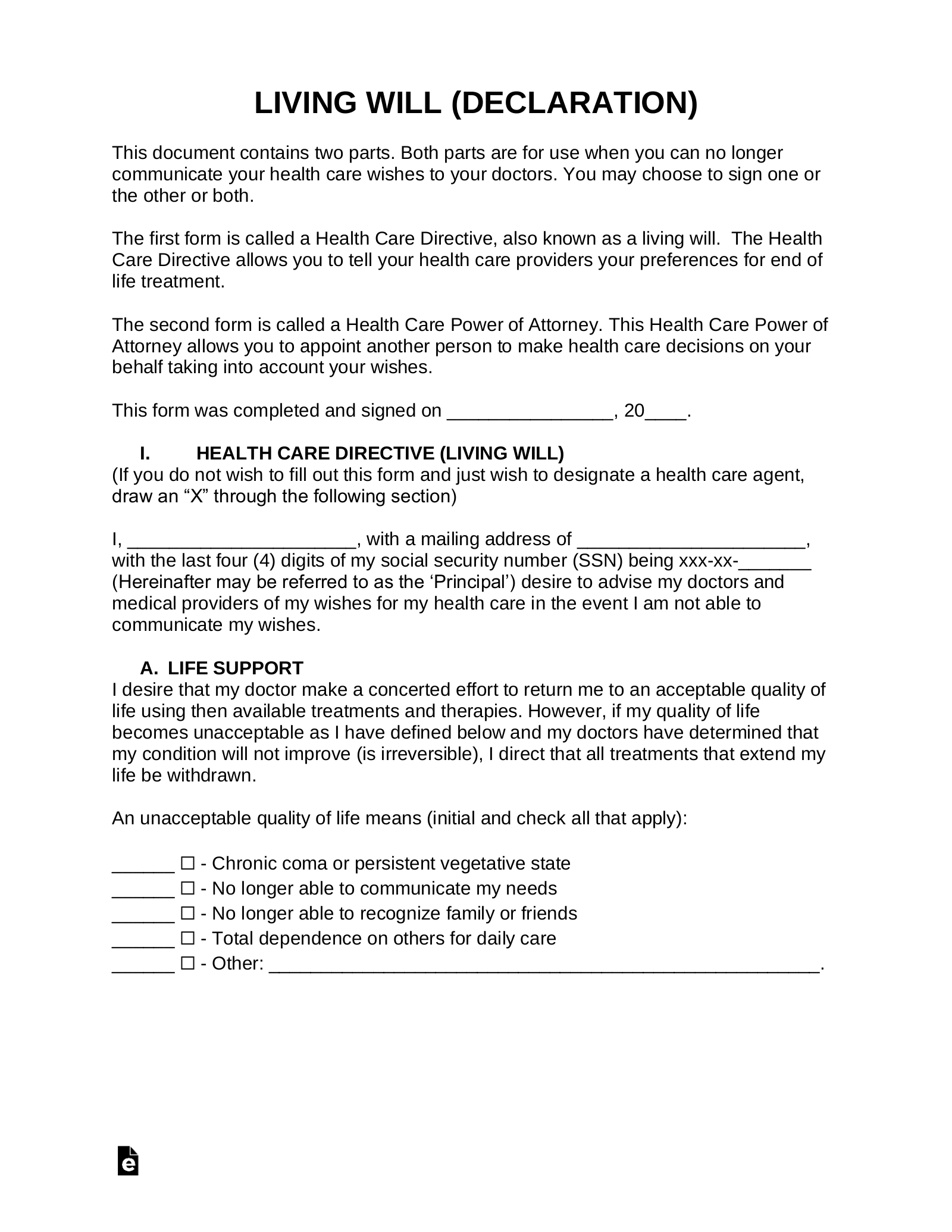 Living Will Forms Free Printable Georgia