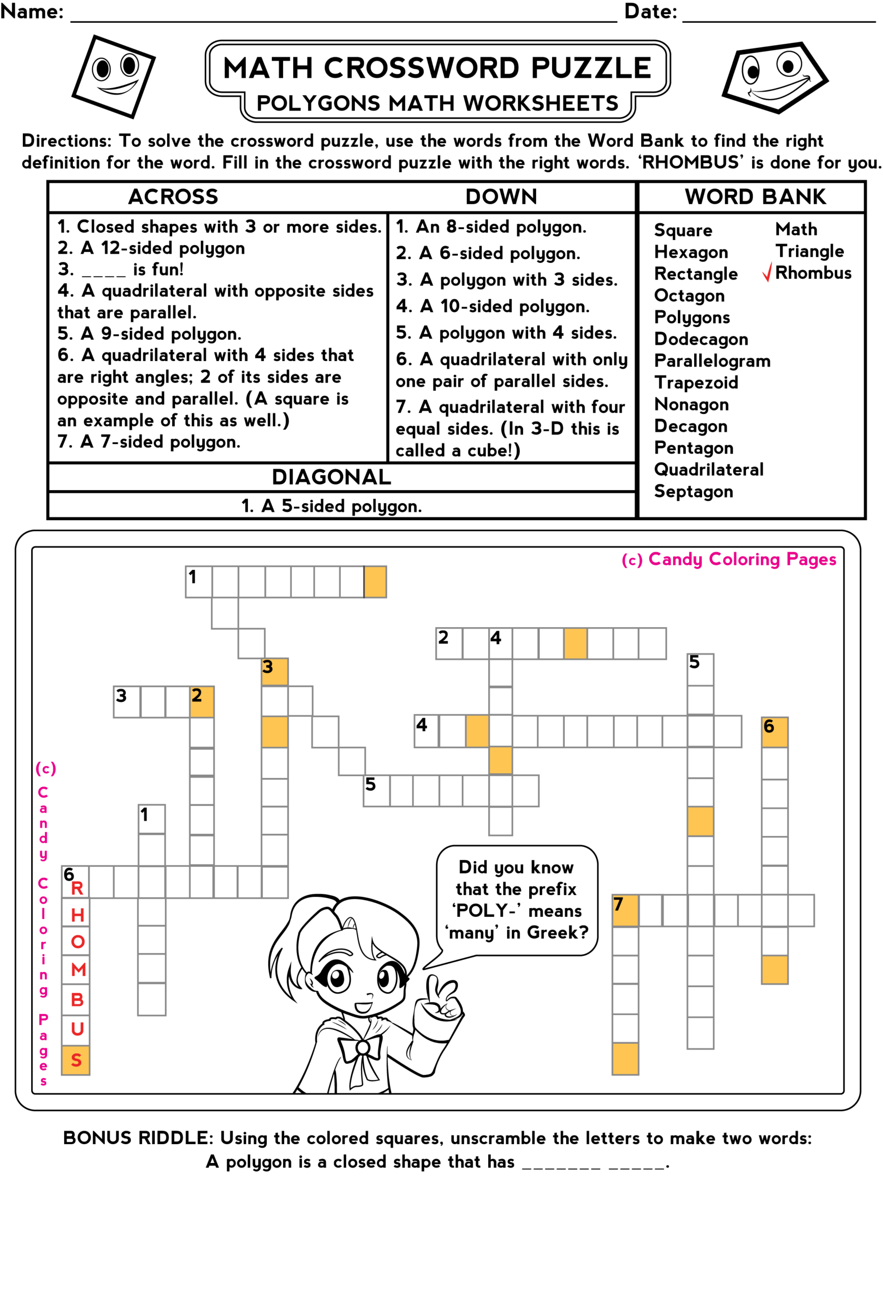 Free Printable Math Crossword Puzzles