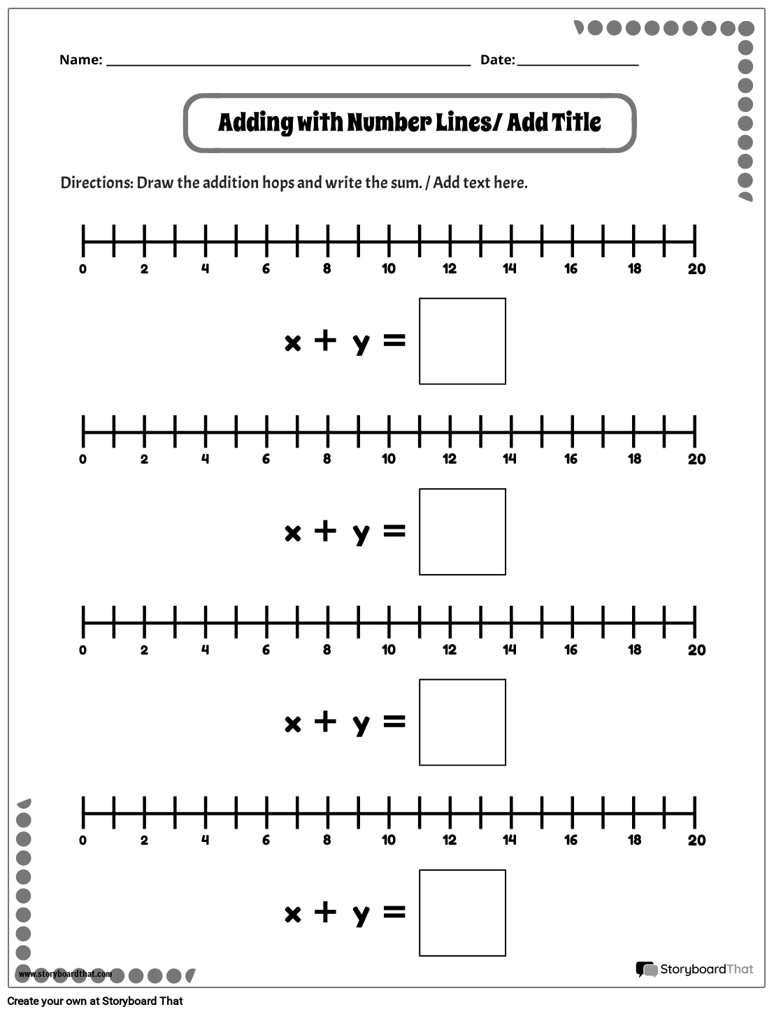 Free Math Number Line Worksheets Storyboard That