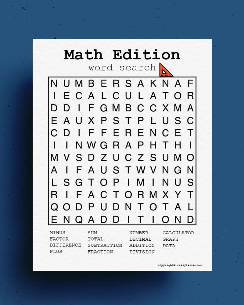 Free Printable Math Word Search For Kids