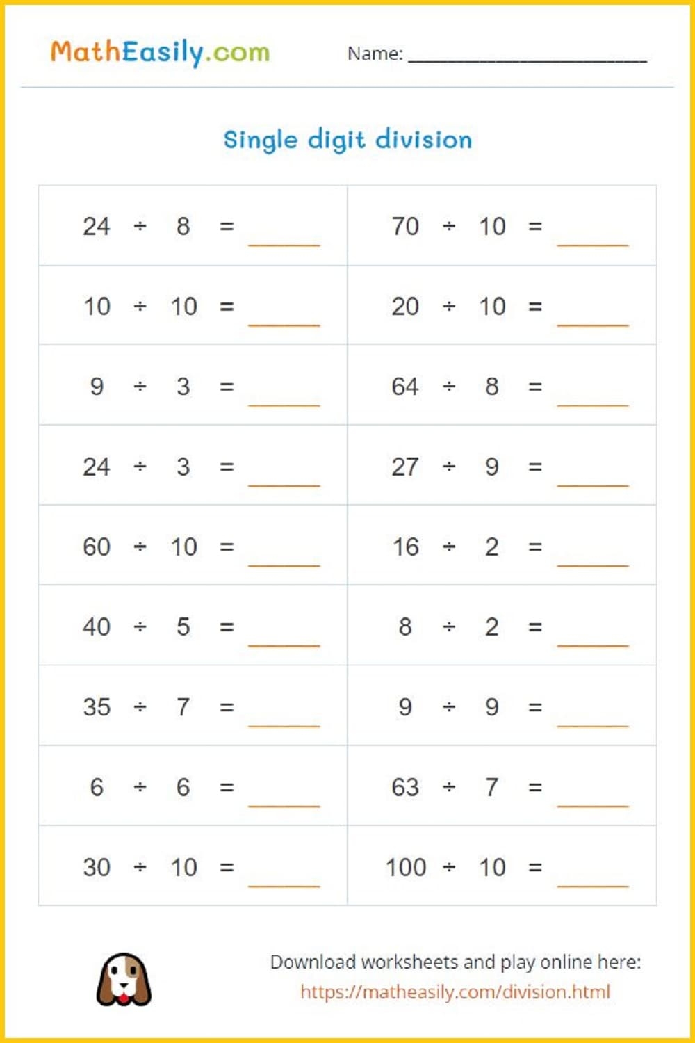 Easy Math Free Printable Worksheets