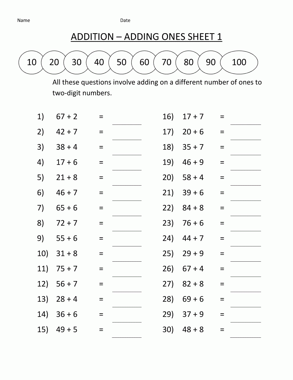 Printable Worksheets For Grade 1 Math
