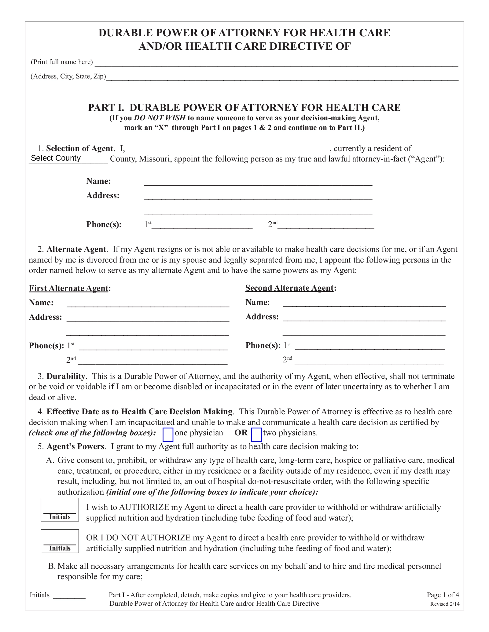 Durable Power Of Attorney Forms Printable Mo