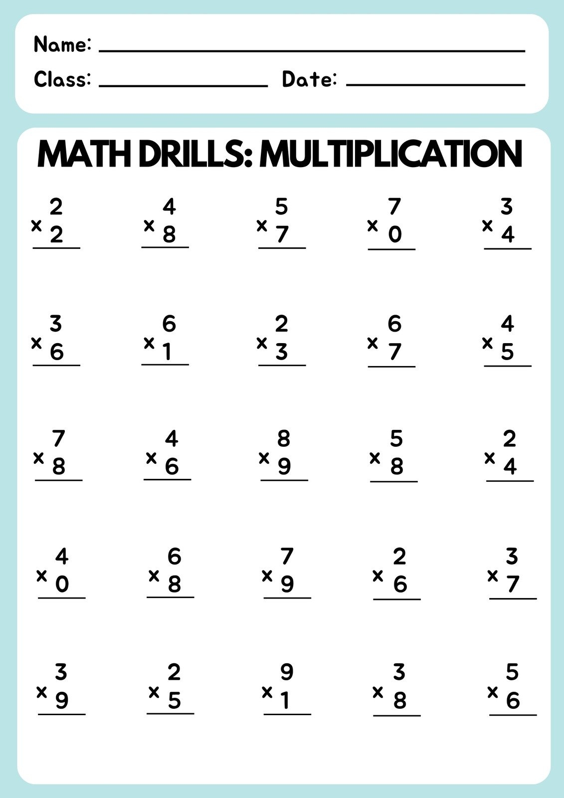 Multiplication Worksheets Printable
