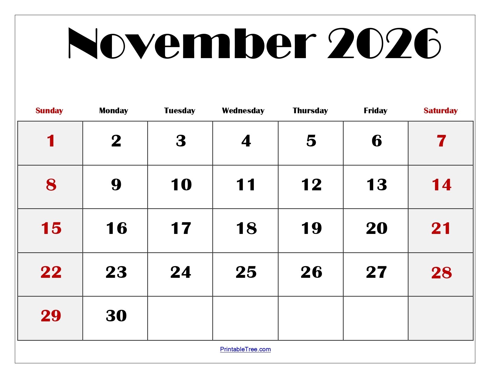 Blank Calendar For November 2026